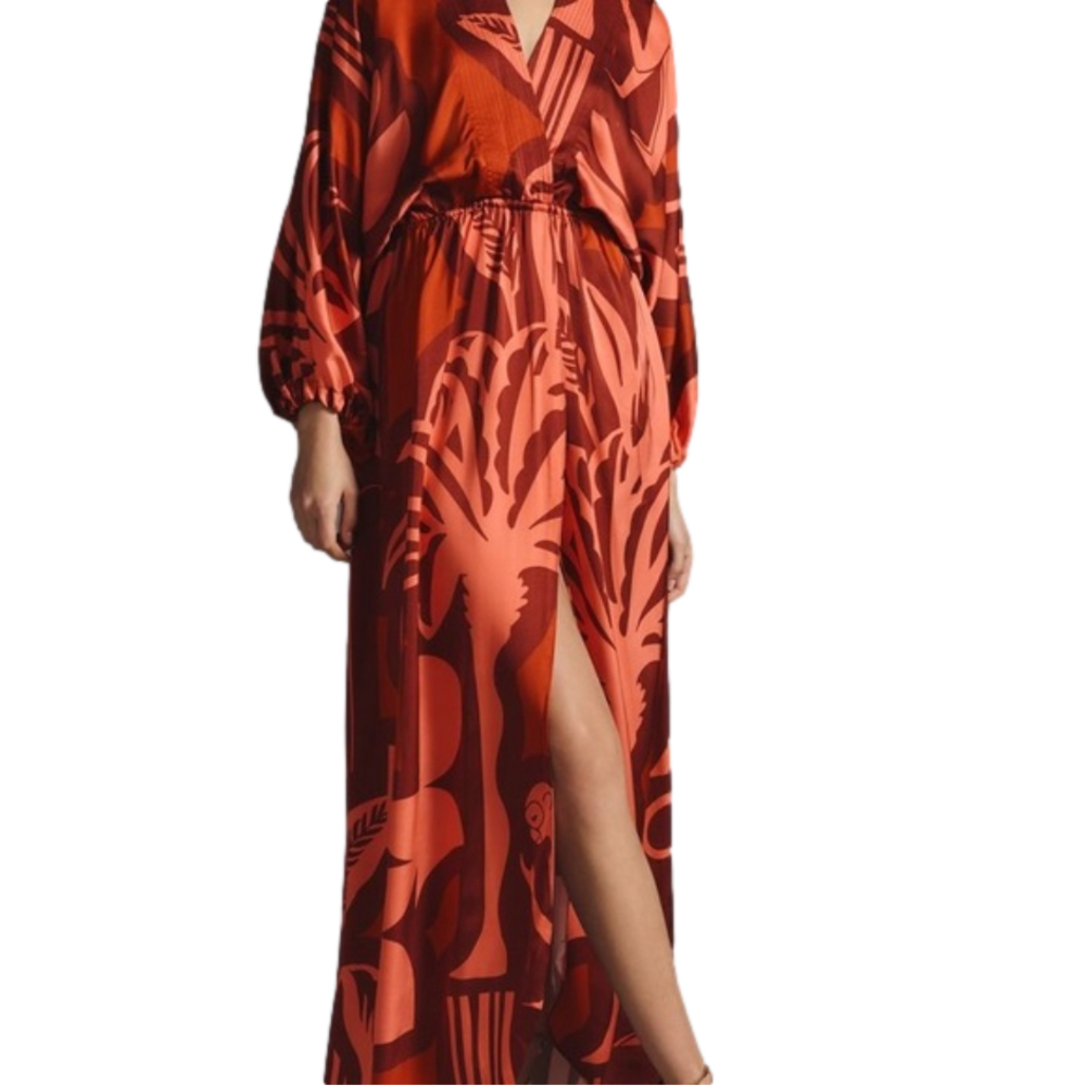 NEW! Anthropologie EUGENIA FERNANDEZ Isola V-Neck Maxi Dress XS / extra small